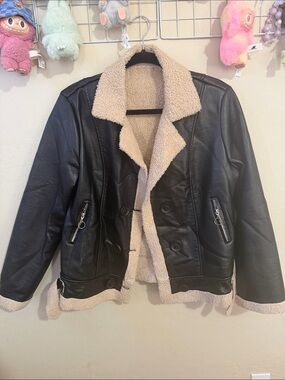 Black Faux Leather Sherpa Lined Jacket